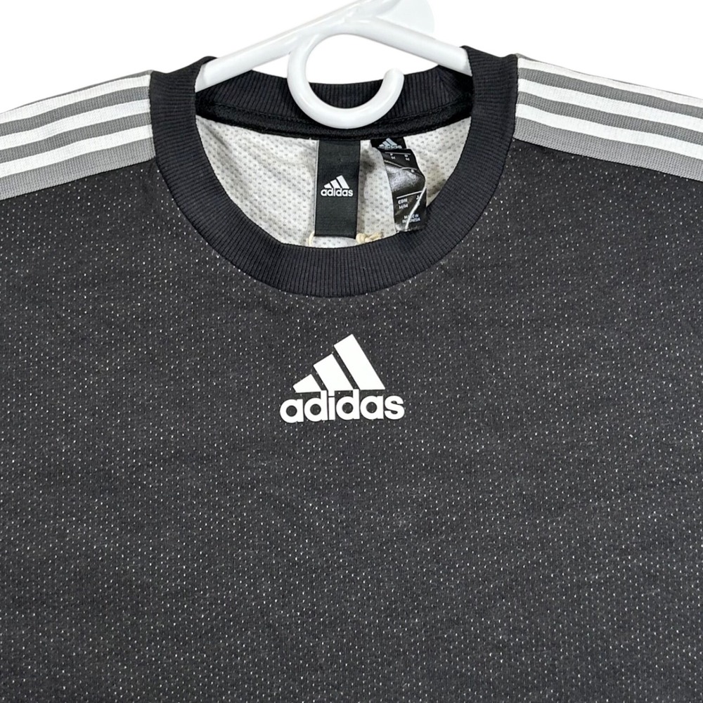 Adidas Mens Multi Sport Crew Short Sleeve Black Striped Sleeves Size Medium Newโ